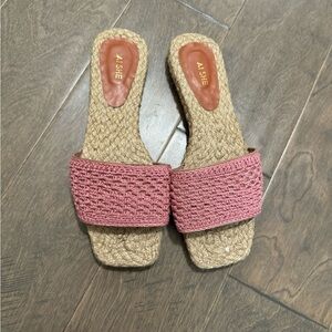Tan and Pink Braided Sandals with Square Toe